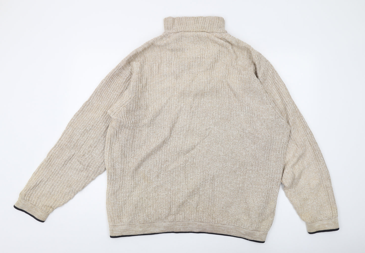 Reebok Men's Beige Cotton Pullover Jumper, High Neck Size L