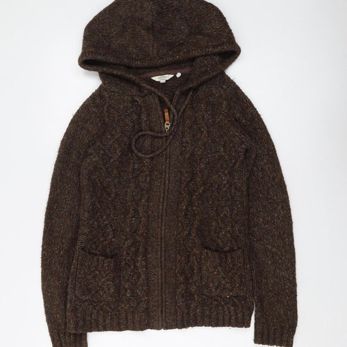 Fatface Women's Brown Cable-Knit Zip Hoodie M