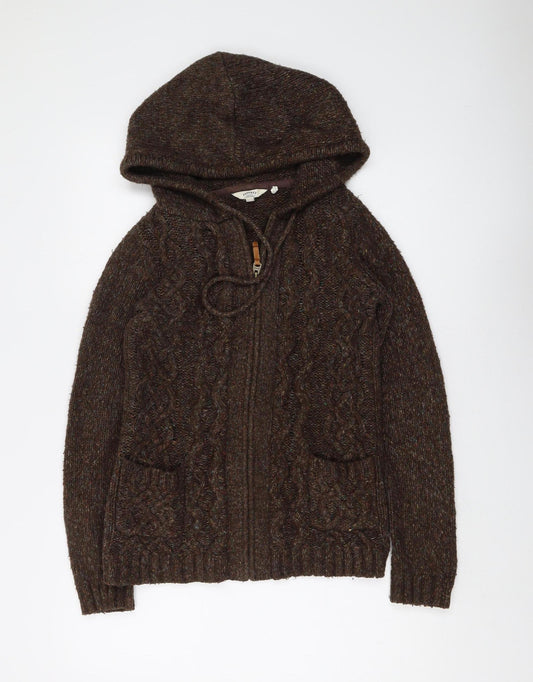 Fatface Women's Brown Cable-Knit Zip Hoodie M