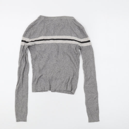 Pull & Bear Women's Grey Cardigan Medium V-Neck Long Sleeve