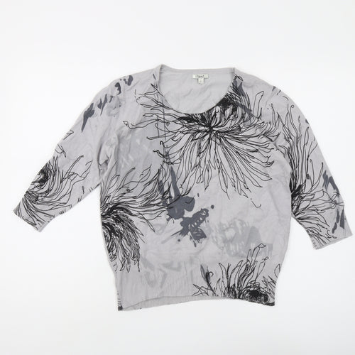 Text Women's Grey Floral Jumper L Casual