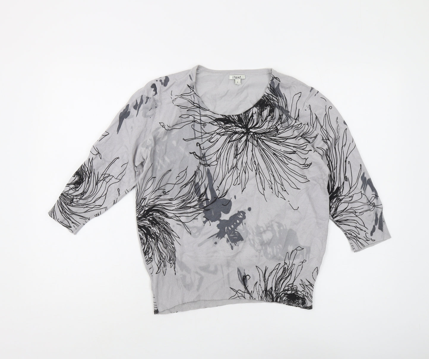 Text Women's Grey Floral Jumper L Casual