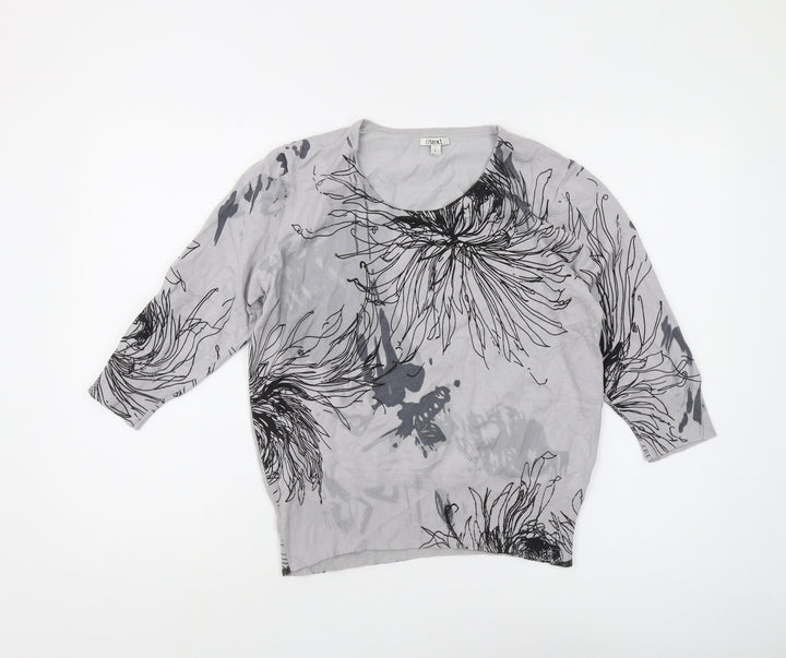 Text Women's Grey Floral Jumper L Casual