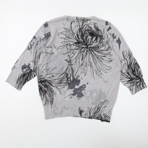 Text Women's Grey Floral Jumper L Casual
