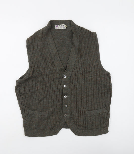 Kilspindie Men's Brown Wool Vest, V-Neck, Button Accent, Size L