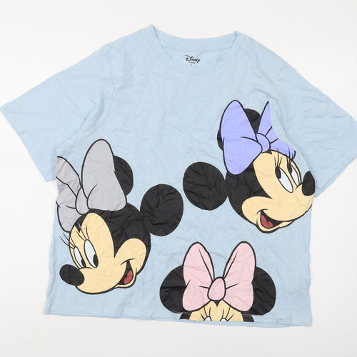 Disney Women's Blue T-Shirt L Minnie Cartoon Casual