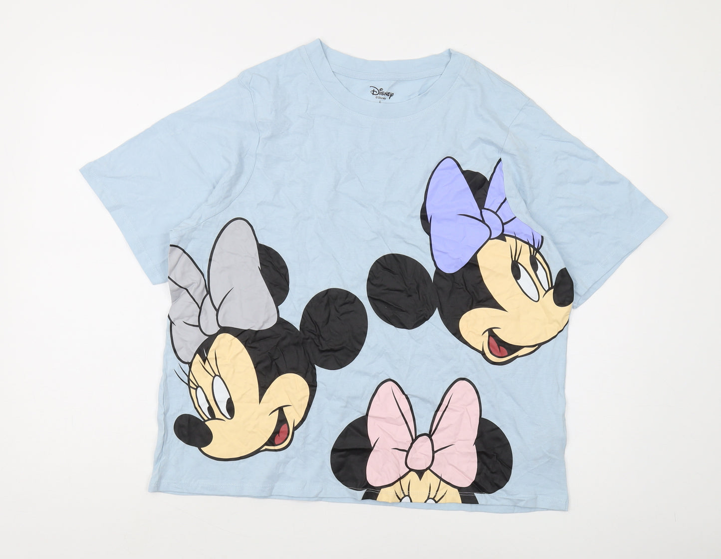 Disney Women's Blue T-Shirt L Minnie Cartoon Casual