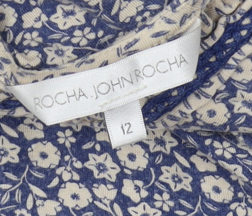 Rocha John Rocha Women's Blue Floral T-Shirt Size 12