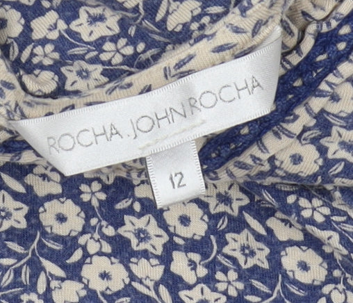 Rocha John Rocha Women's Blue Floral T-Shirt Size 12