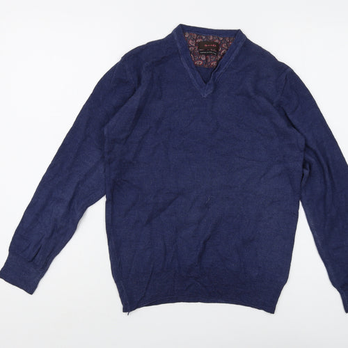 Sand Unisex Blue V-Neck Wool Pullover Jumper - L