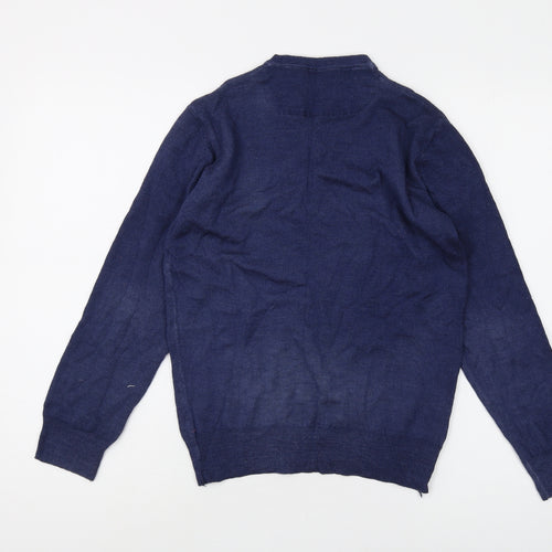 Sand Unisex Blue V-Neck Wool Pullover Jumper - L