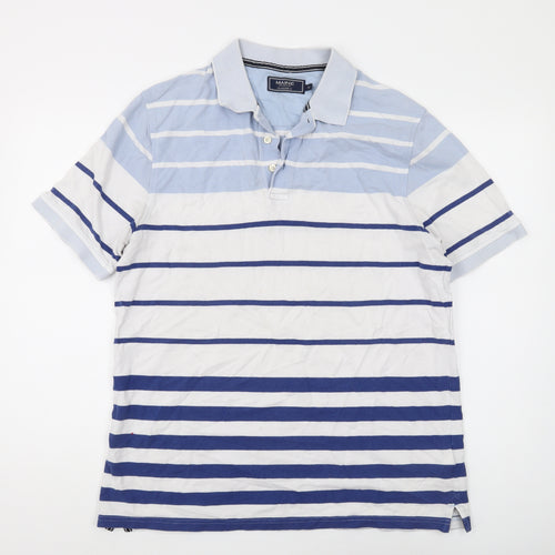 Maine New England Men's Blue Striped Polo M