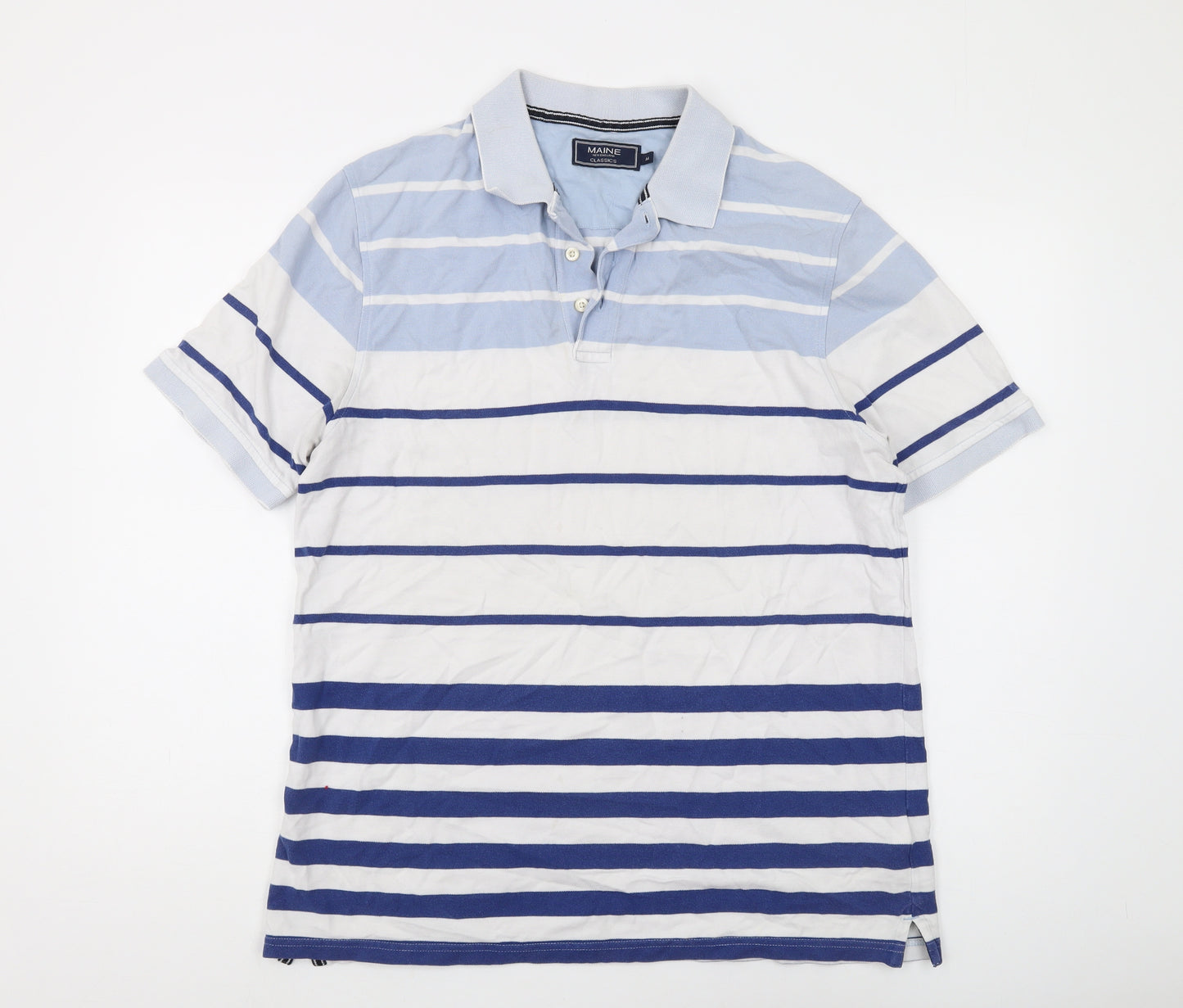 Maine New England Men's Blue Striped Polo M