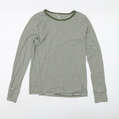 Gap Women's Green Striped T-Shirt M Long Sleeve