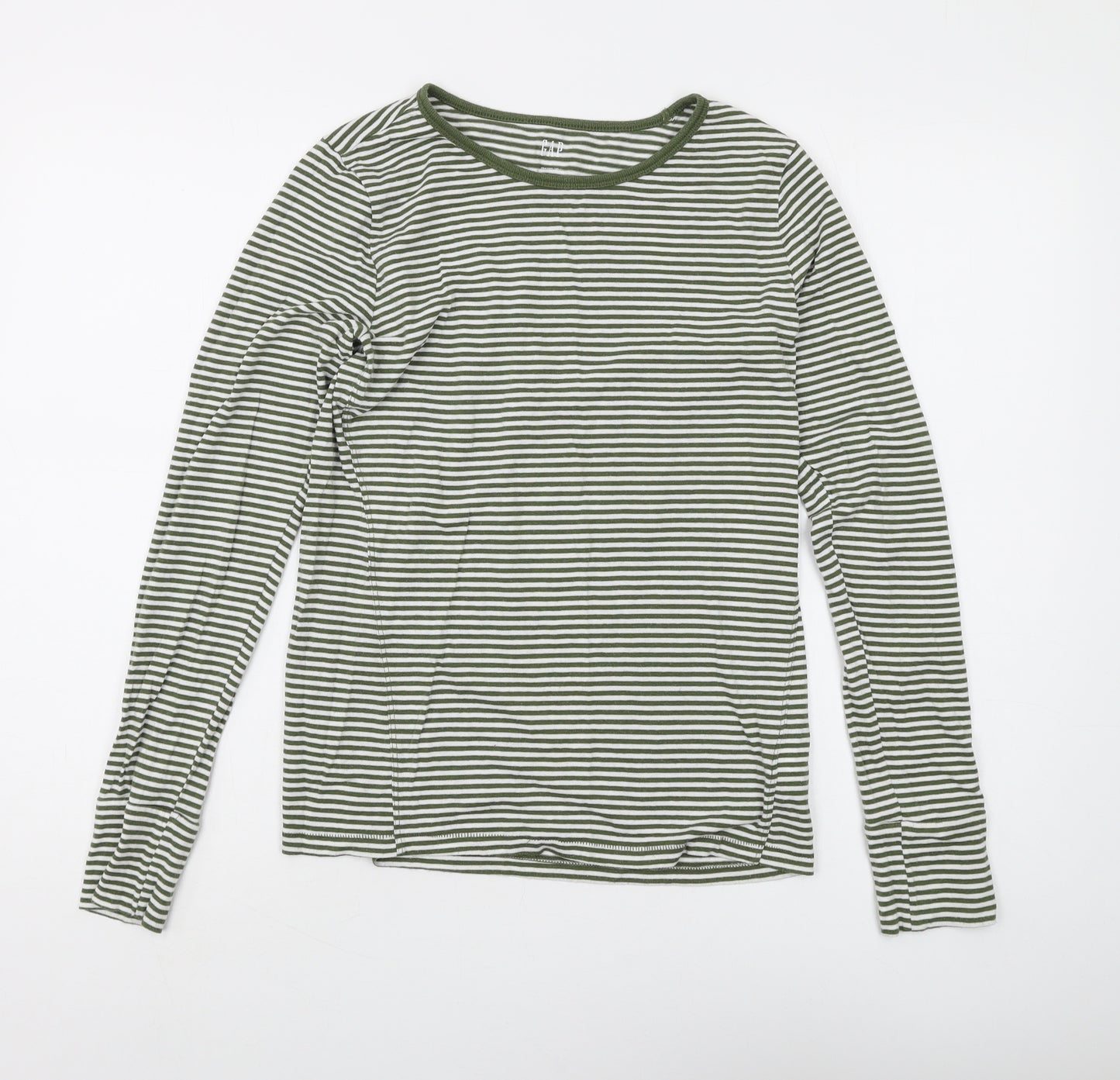 Gap Women's Green Striped T-Shirt M Long Sleeve