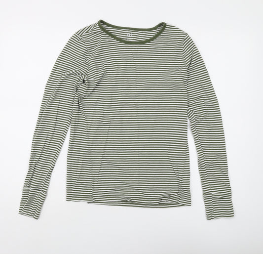 Gap Women's Green Striped T-Shirt M Long Sleeve