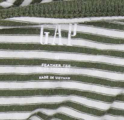 Gap Women's Green Striped T-Shirt M Long Sleeve