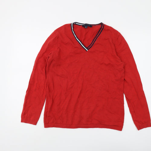 Tommy Hilfiger Women's Red V-Neck Pullover Jumper, L