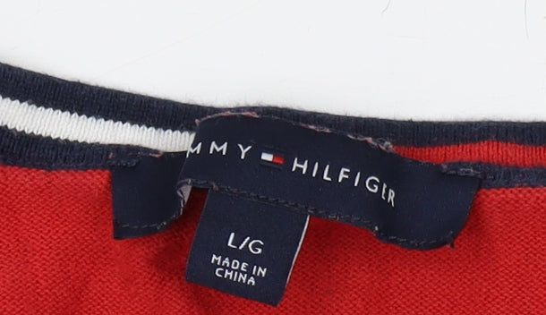 Tommy Hilfiger Women's Red V-Neck Pullover Jumper, L