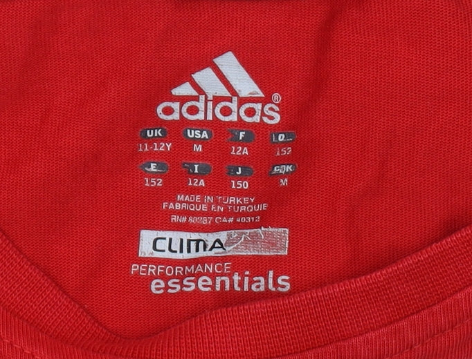 Adidas Boys Red Crew Neck T-Shirt, Size 11-12 Years