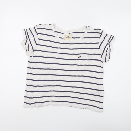 Hollister Women's L White Striped T-Shirt