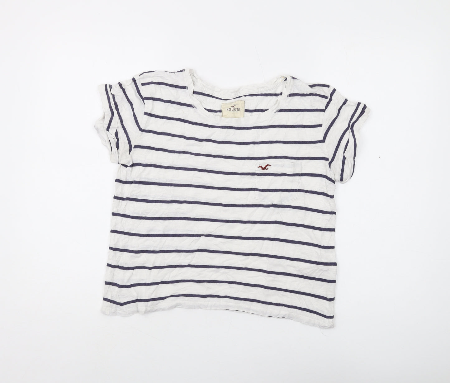 Hollister Women's L White Striped T-Shirt