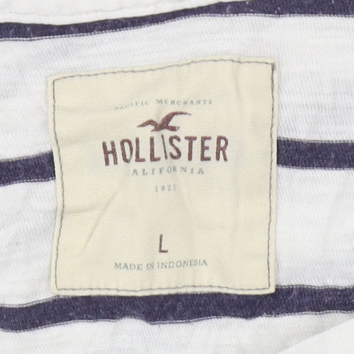 Hollister Women's L White Striped T-Shirt