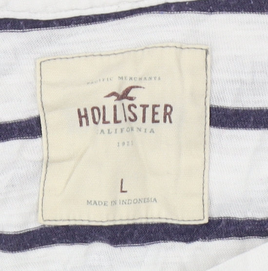 Hollister Women's L White Striped T-Shirt