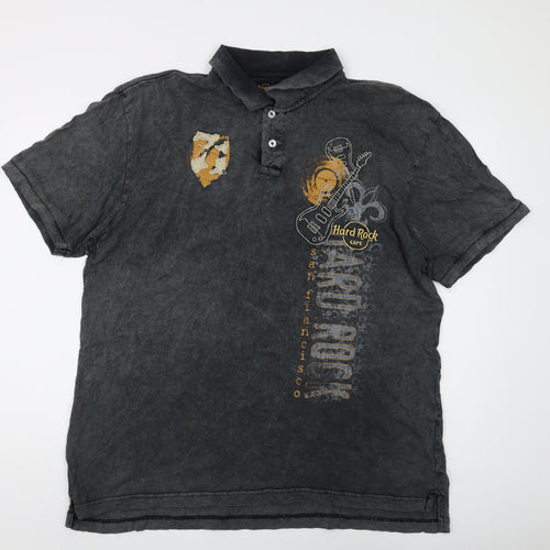 Hard Rock Cafe Men's Black XL Polo Shirt, Graphic Print