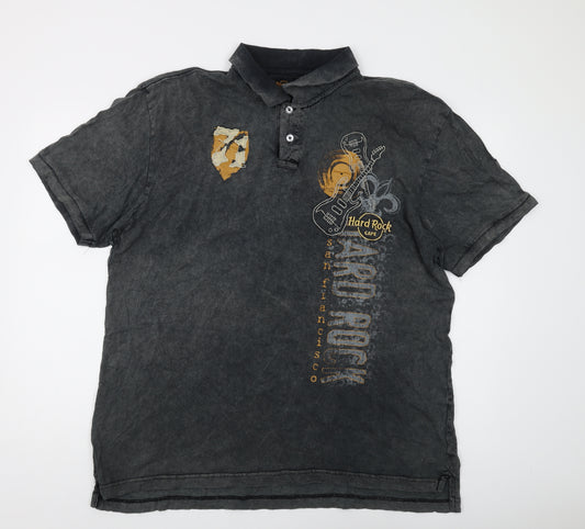 Hard Rock Cafe Men's Black XL Polo Shirt, Graphic Print