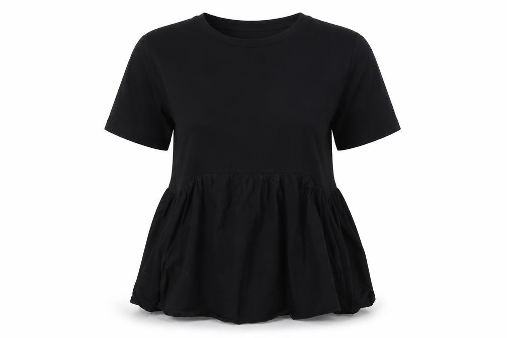 Zara Black Cotton Women's T-Shirt, Size L, Crew Neck