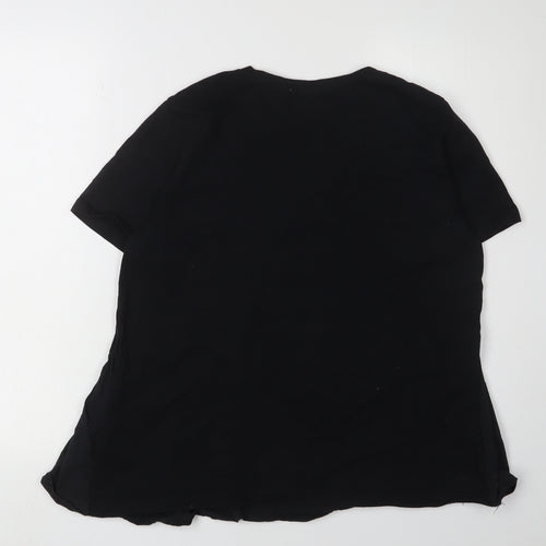 Zara Black Cotton Women's T-Shirt, Size L, Crew Neck