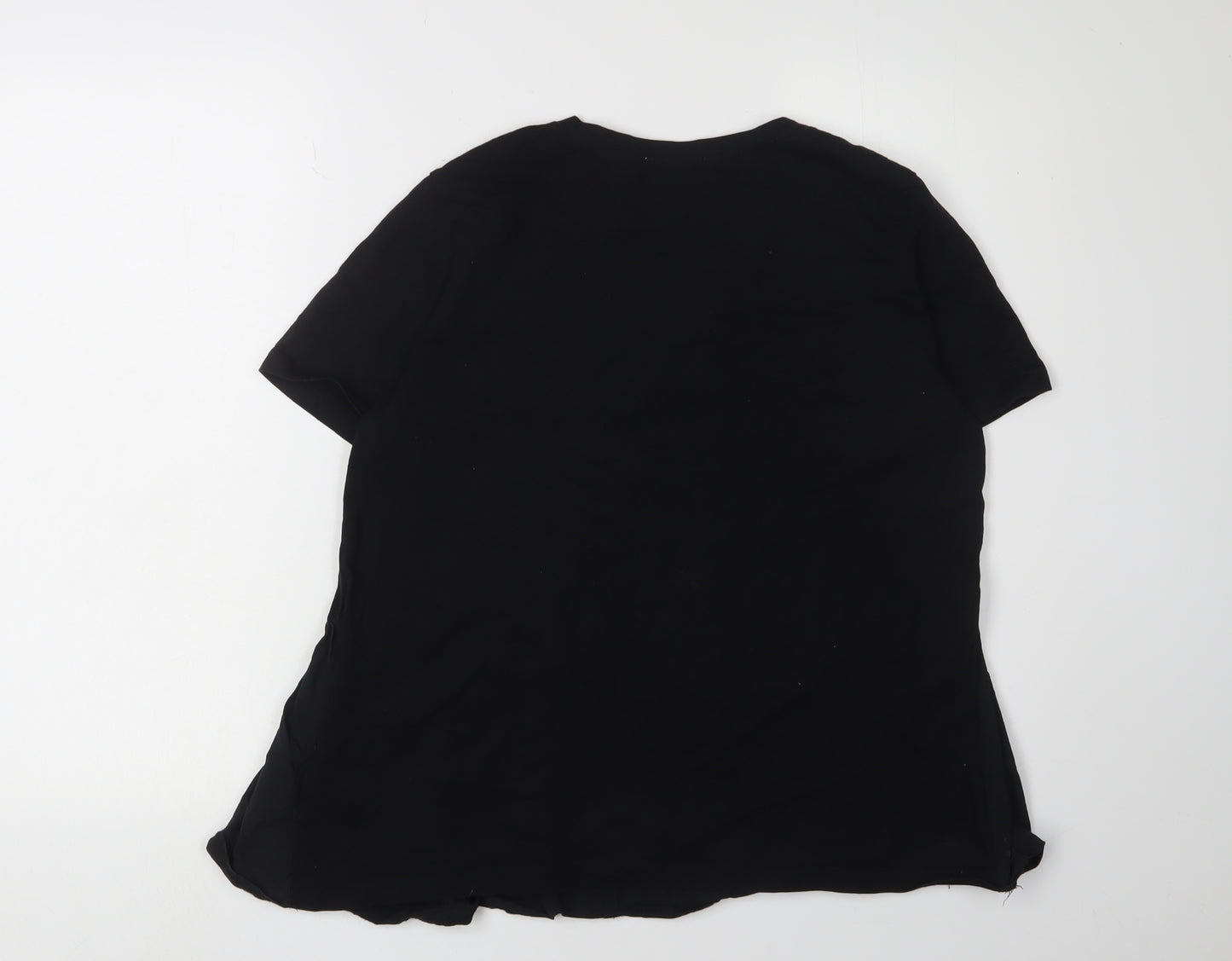 Zara Black Cotton Women's T-Shirt, Size L, Crew Neck