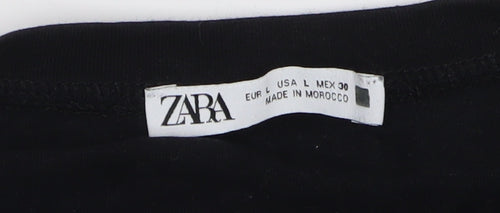 Zara Black Cotton Women's T-Shirt, Size L, Crew Neck