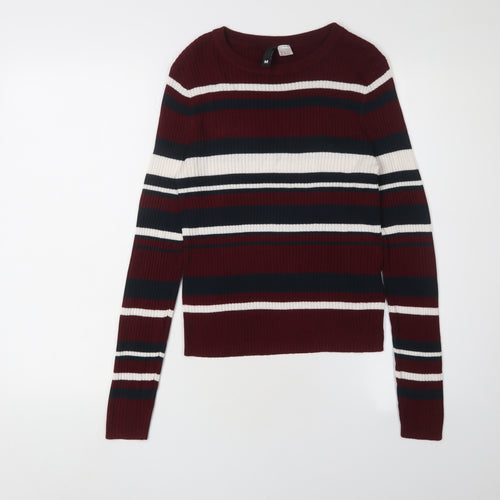 H&M Women's Red Striped Pullover Sweater - Size 12