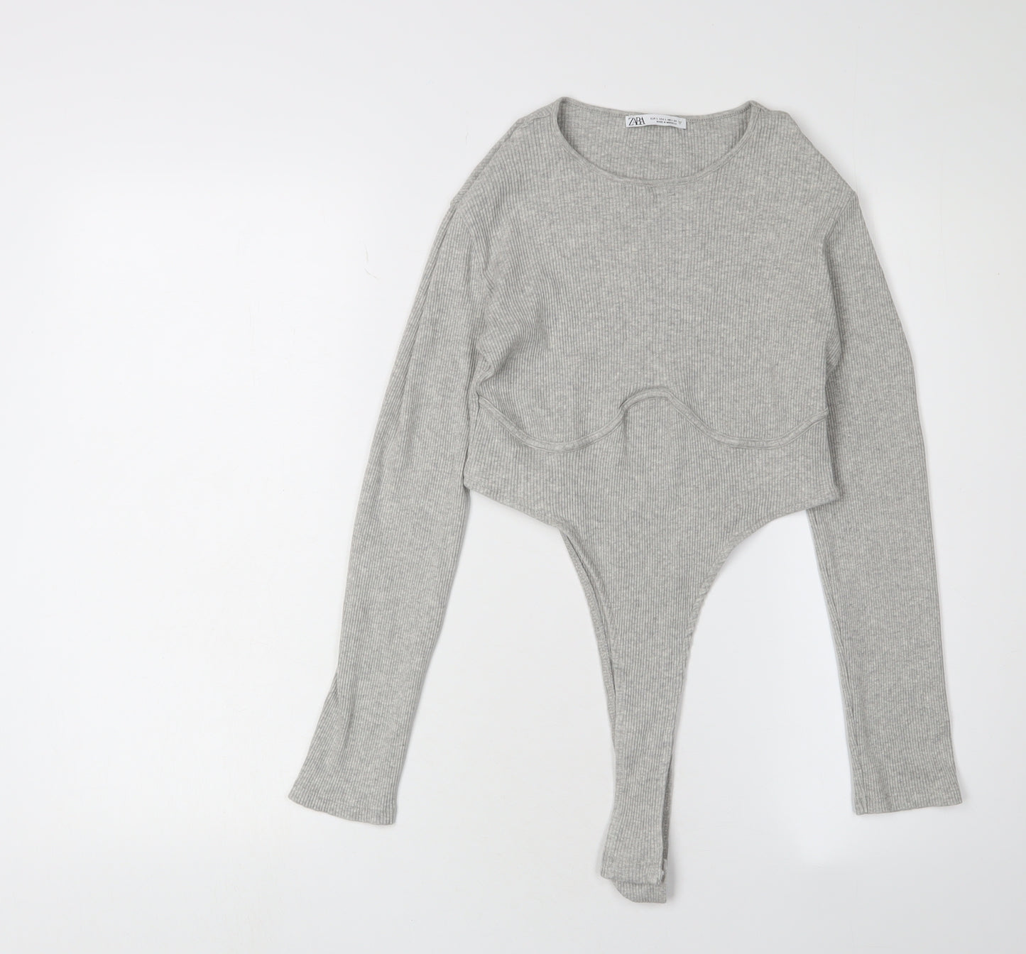 Zara Women's Grey Long Sleeve Knit Bodysuit L