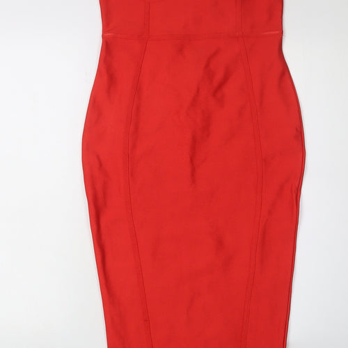 PrettyLittleThing Red Strapless Midi Bodycon Dress