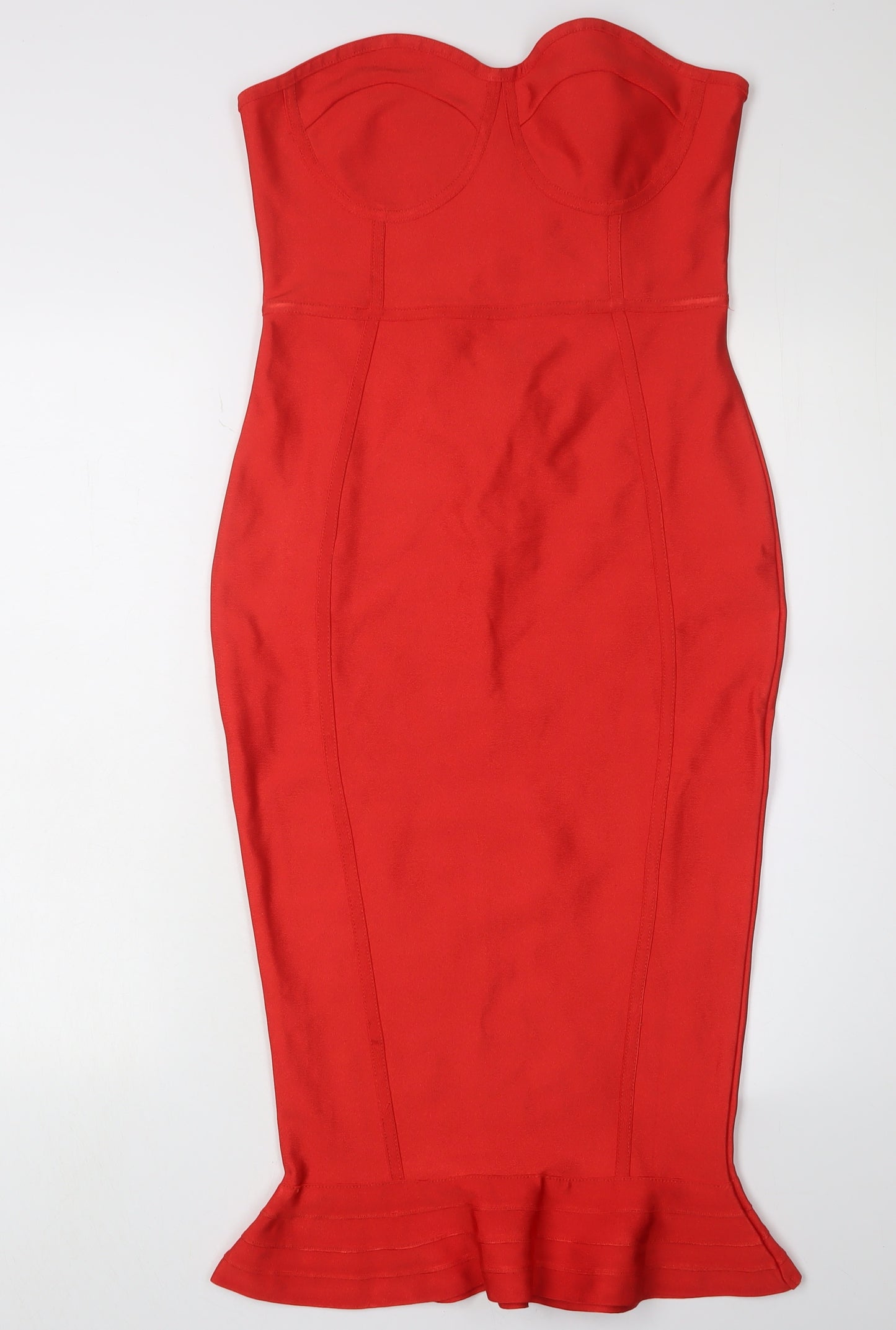 PrettyLittleThing Red Strapless Midi Bodycon Dress