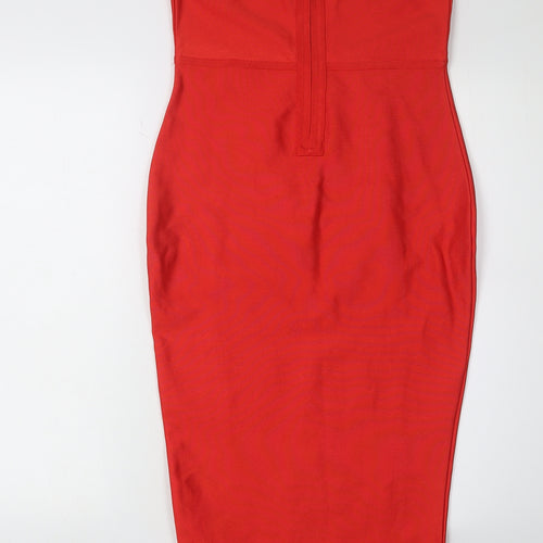 PrettyLittleThing Red Strapless Midi Bodycon Dress