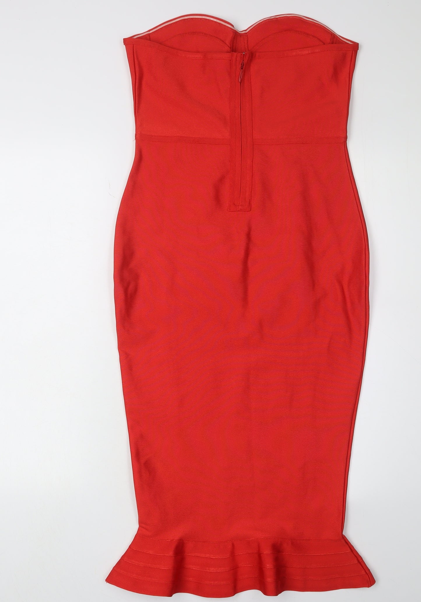 PrettyLittleThing Red Strapless Midi Bodycon Dress