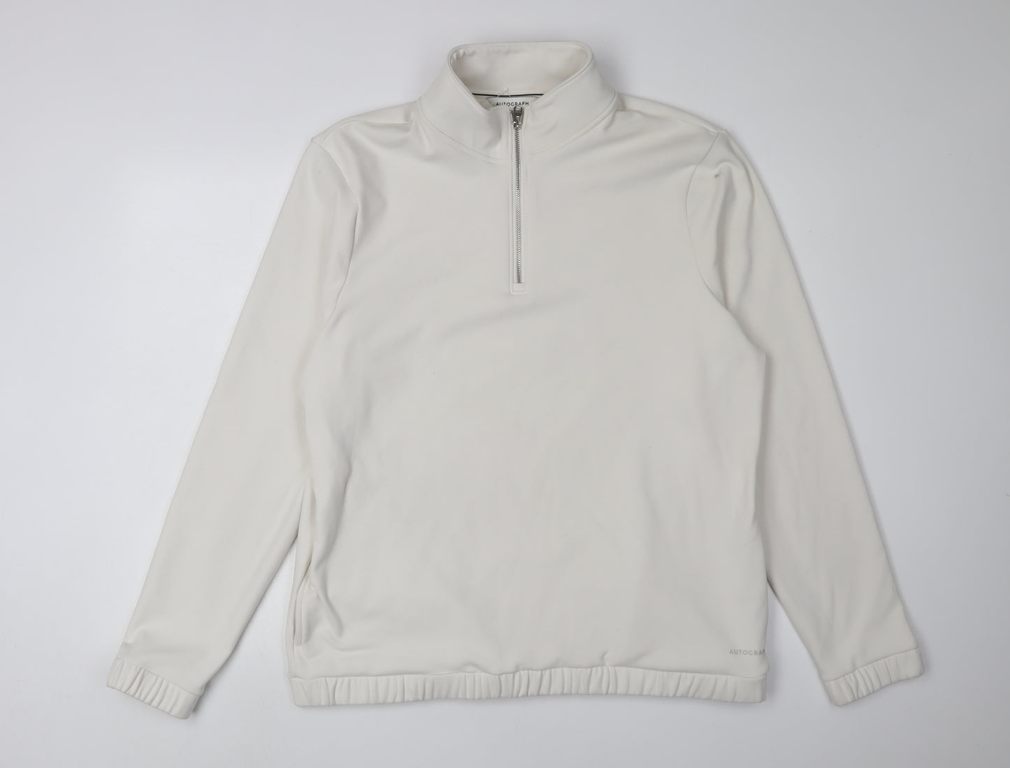 Marks and Spencer Men's Ivory 1/4 Zip Sweater - Size L