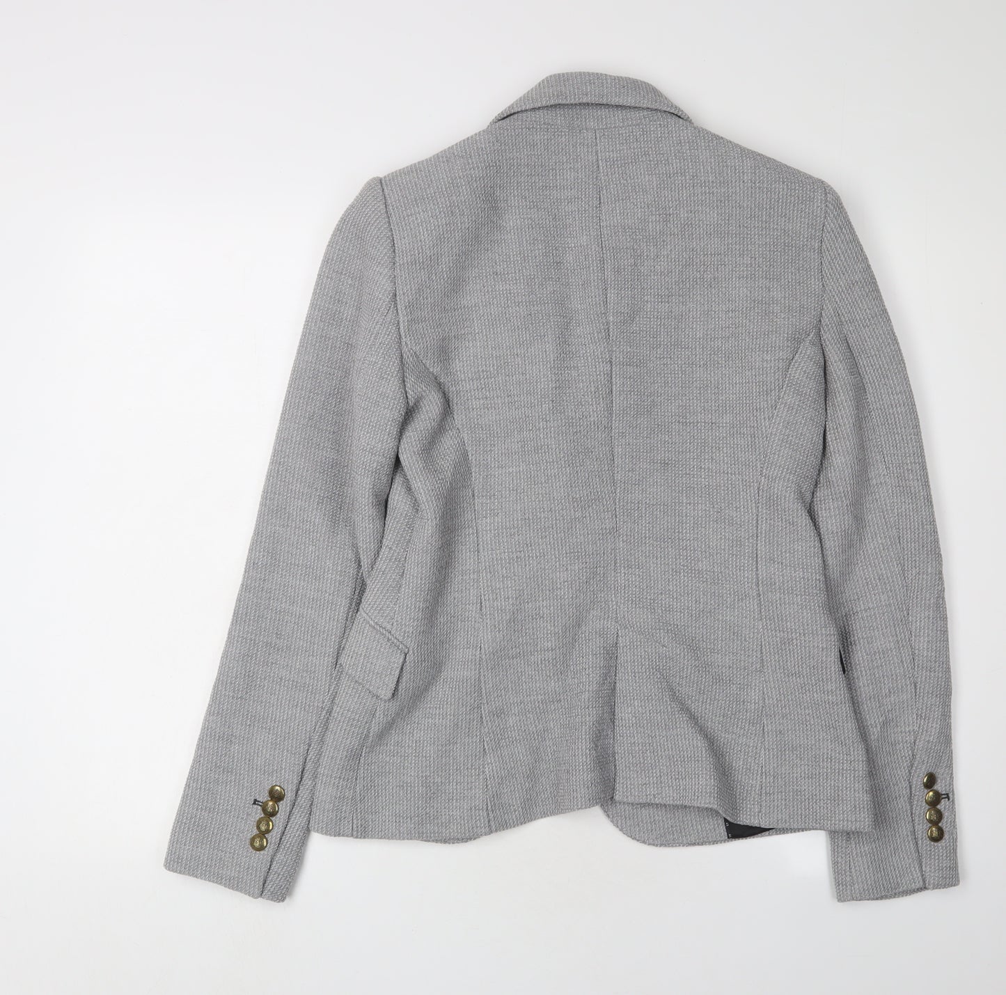 Zara Women Grey Blazer Regular Fit M Herringbone