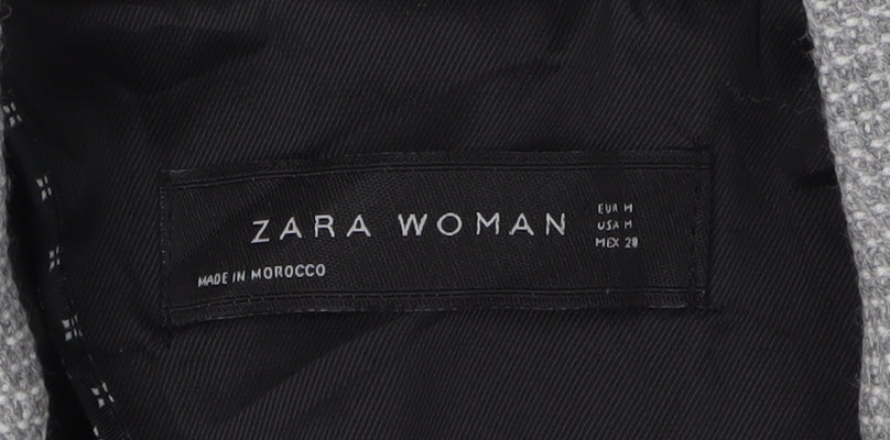Zara Women Grey Blazer Regular Fit M Herringbone