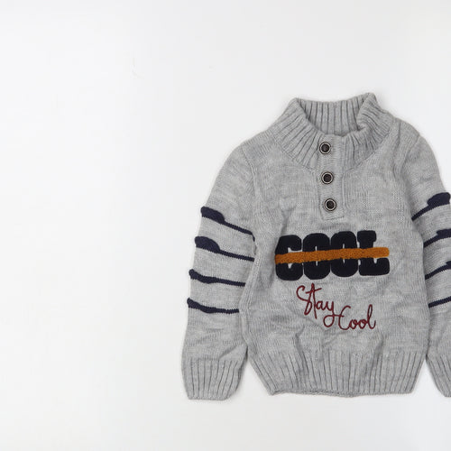 Merzan Boys Grey Henley Jumper, Size 2-3 Years, Winter Knit