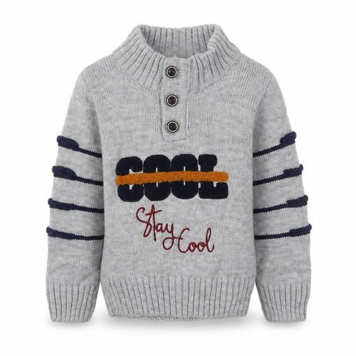 Merzan Boys Grey Henley Jumper, Size 2-3 Years, Winter Knit