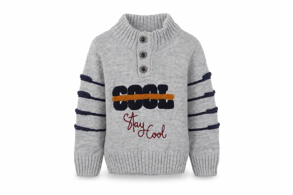 Merzan Boys Grey Henley Jumper, Size 2-3 Years, Winter Knit