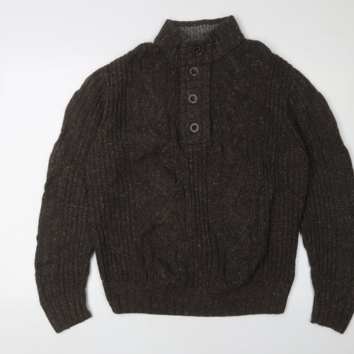 Next Men's Brown Henley Jumper L Cable-Knit Heavy