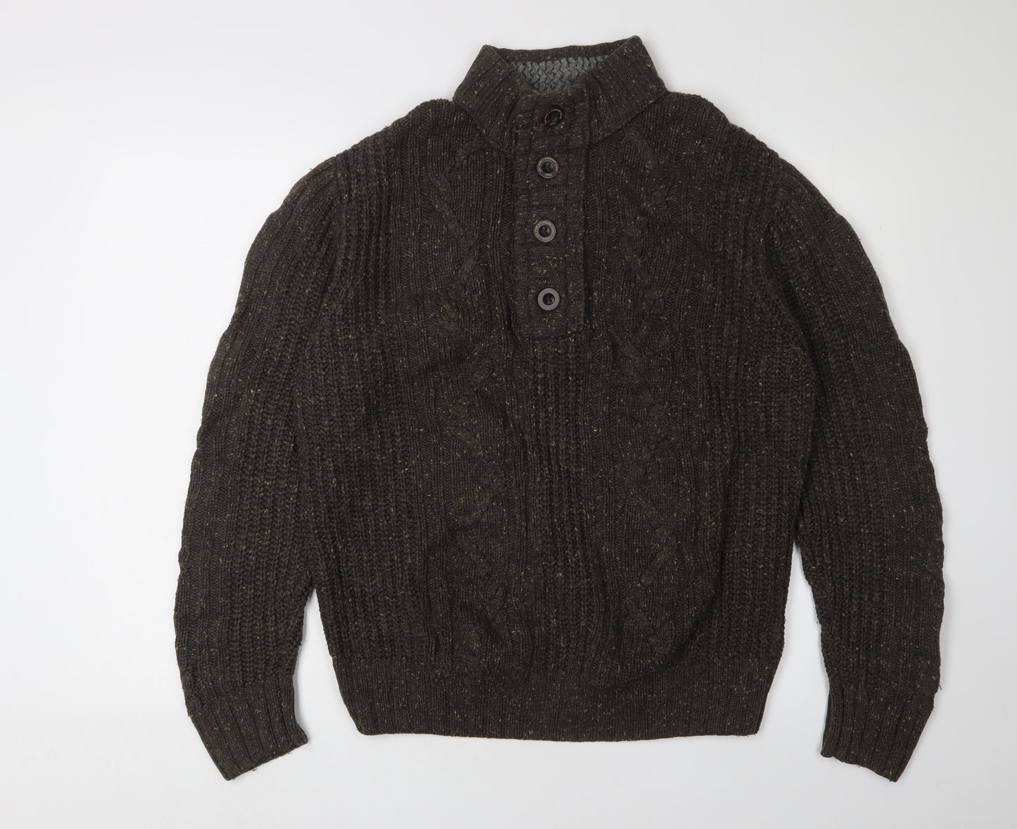 Next Men's Brown Henley Jumper L Cable-Knit Heavy