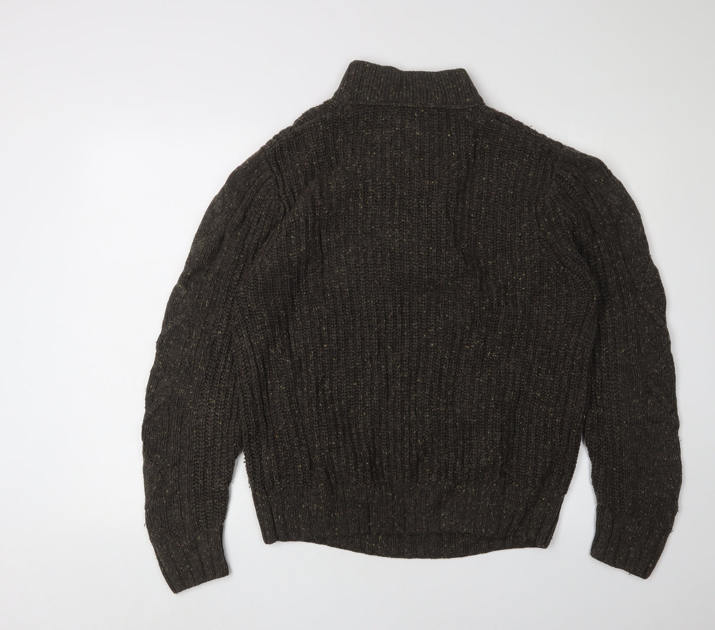 Next Men's Brown Henley Jumper L Cable-Knit Heavy