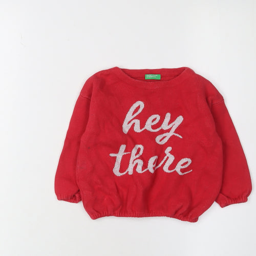 Benetton Girls Red Knit Pullover Jumper 1-2 Years Casual Wear